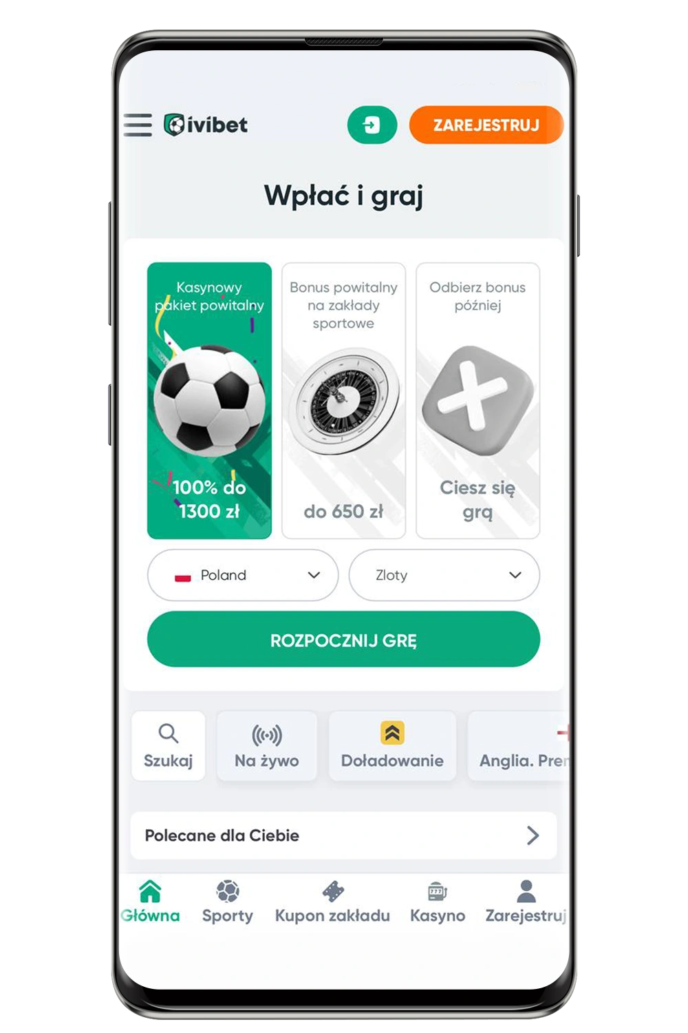 Zrzuty ekranu kasyna IviBet na urządzeniu mobilnym